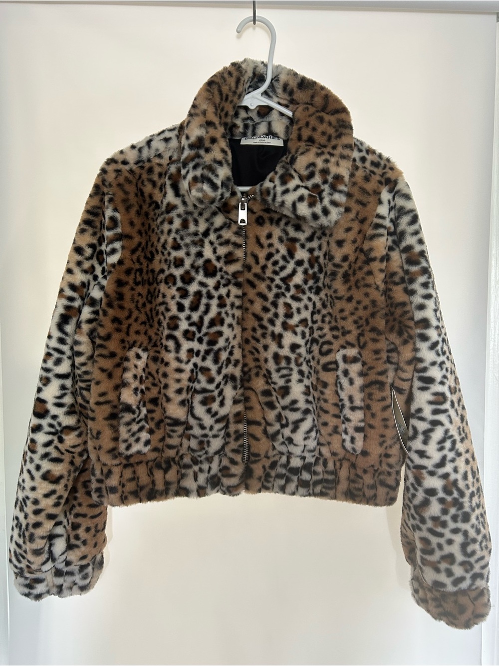 Big Kids Size Large 12-14 No Boundaries Leopard Faux Fur Zip Up Jacket